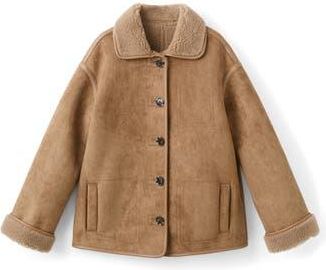 Mango Faux Shearling Coat in Medium Brown at Nordstrom Rack, Size Large