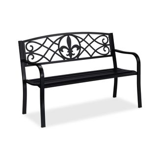 Relaxdays Banco De Jard&iacute;n Relaxdays, Motif Fleur De Lis, 2 Plazas, Acero, Jard&iacute;n Y Terraza, Hxbxt: 86 X 127 X 60 Cm, Negro