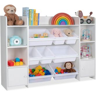 Relaxdays Relaxdays large childrens bookcase, 8 boxes, many compartments, HxWxD: 94 x 139 x 30 cm, toy storage unit, white