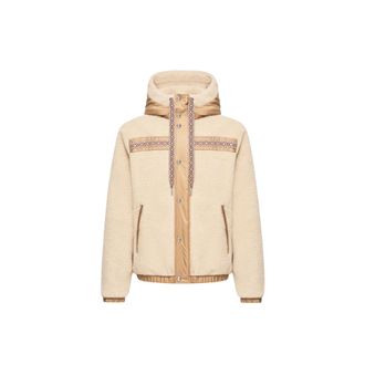 Moncler Moncler Geometric Trim Teddy Zip-up Hoodie, Men, Beige, Size: 3xl