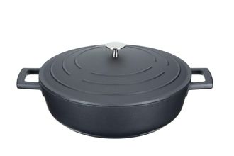 MasterClass Cacerola Poco Profunda Con Tapa 4l/28 Cm, Aluminio Fundido Ligero, Apta Para Horno Y Placa De Inducci&oacute;n, Negro