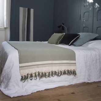 Febronie Manta plaid algod&oacute;n verde aceituna 130x170