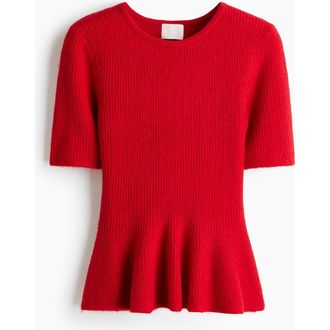 H&M Rib-knit Peplum Top in Red at Nordstrom, Size Xx-Small