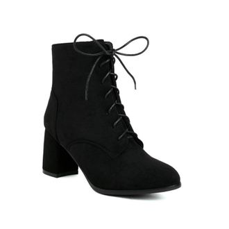 Generic Womens Lace-Up Chunky Heel Booties Comfortable Round-Toe Faux Suede Ankle Boots,Black,7.5 UK