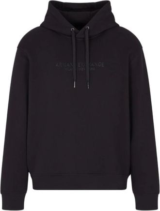 A|X Armani Exchange Hooded Cotton Logo Sweatshirt - Heren - Hoodies - Blauw - S - Katoen - Hoodies & sweatvesten
