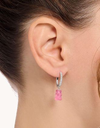 Thomas Sabo Orecchino a cerchio singolo in argento sterling con ciondolo a forma di orsetto rosa