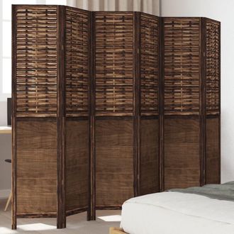 vidaXL Biombo Separador De 6 Paneles Madera Paulownia Marr&oacute;n Oscuro Vidaxl