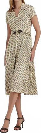 Ralph Lauren Equestrian Print Georgette Dress In Cream Multi