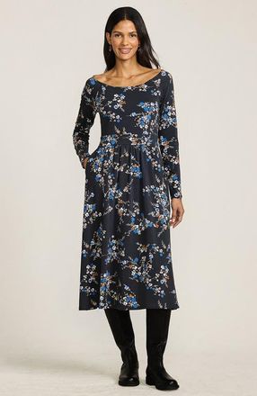 Lands End Cotton Modal Off Shoulder Midi Dress in Steel Gray Fall Floral at Nordstrom, Size X-Small P
