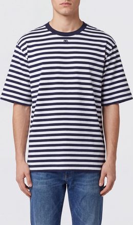 Dolce & Gabbana T-shirt a righe in cotone con monogramma DG e spalle scese