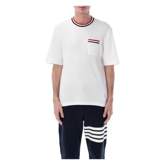 Thom Browne T-Shirts, male, White, Size: 2XL Short Sleeve Stripe-Trim Pocket T-Shirt