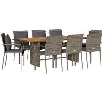 vidaXL Set Comedor Jard&iacute;n 9 Pzas Y Cojines Rat&aacute;n Sint&eacute;tico Gris Vidaxl