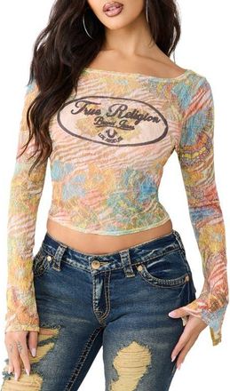 True Religion Butterfly Logo Boat Neck Lace Top in Double Cream at Nordstrom, Size Xx-Large