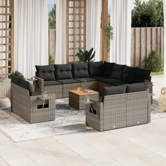 vidaXL Set De Sof&aacute;s De Jard&iacute;n 12 Pzas Con Cojines Rat&aacute;n Sint&eacute;tico Gris Vidaxl