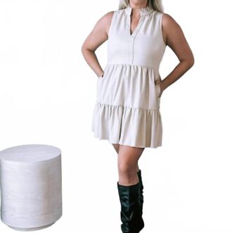 Fate Faux Leather Sleeveless Ruffle Dress In Cream
