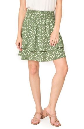 Gibsonlook Isla Print Smocked Waist Skirt in Dark Olive Dot Print at Nordstrom, Size Xx-Large