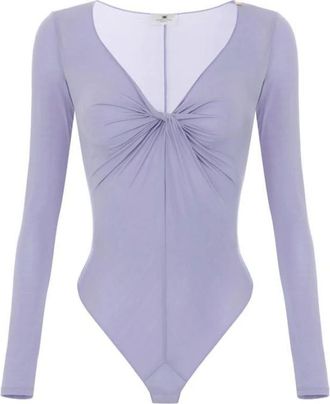 Elisabetta Franchi Tops, Dames, Paars, 2Xl, Draped Crepe Jersey Bodysuit