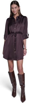 Halston Heritage 3/4 Sleeve Satin Shirt Dress in Rich Mocha at Nordstrom, Size 12