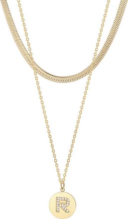 Adornia Set of 2 Initial Pendant & Herringbone Necklaces in Gold-R at Nordstrom Rack