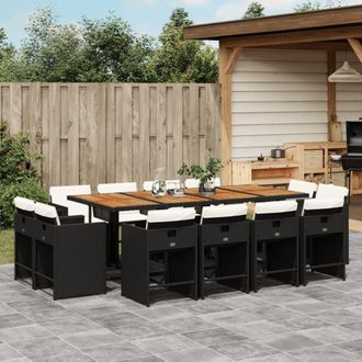 vidaXL Set Comedor De Jard&iacute;n Con Cojines 13 Pzas Rat&aacute;n Sint&eacute;tico Negro