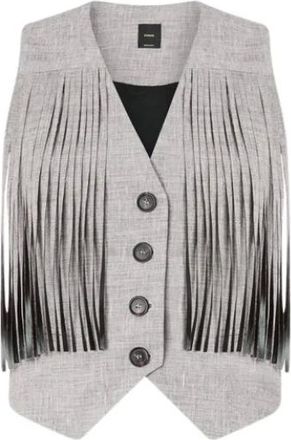 Pinko Pinko, Jassen, Dames, Grijs, M, Katoen, Boretto Lino Cotton Flamed Vest Ss 26