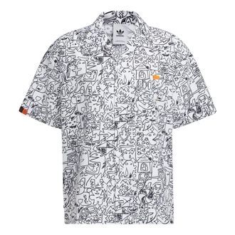 adidas originals SS22 Printing Full Print Casual Short Sleeve Shirt White HR6450