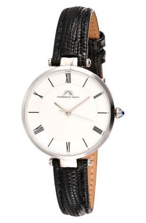 Porsamo Bleu Bellevue Leather Strap Watch, 32mm in Black Silver Tone at Nordstrom Rack