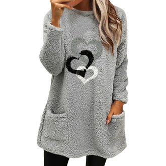 Generic Today Deals of The Day Clearance Oversized Sweatshirts for Women UK Chain Love Printed Round Neck Sweatshirt Dress Loose Long Sleeve Pocket Plush Ligh