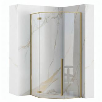 Rea Rea - Cabina De Ducha Diamond 90x90 Brush Gold + Plato De Ducha Black