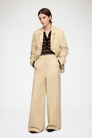 Ganni Beige Trousers in Suiting - Size 32 Organic Cotton
