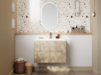 Vente-Unique Mobile sotto lavabo sospeso beige scanalato 80 cm - PAVANI