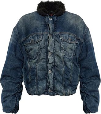 Diesel Faux-fur Trim Padded Denim Jacket