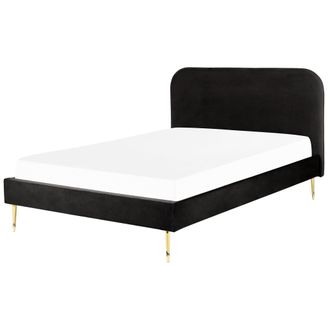 Beliani Beliani - Cama Con Somier De Terciopelo Negro Dorado 140 X 200 Cm Patas De Metal Flayat