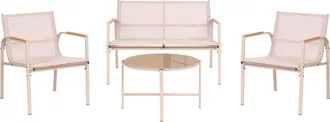 Beliani Set Da Giardino Moderno A 4 Posti Con Struttura In Acciaio Verniciato A Polvere E Tavolino In Vetro, Beige Ledro