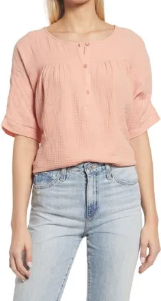 Gibsonlook Cotton Gauze Top in Peach Papaya at Nordstrom, Size Large