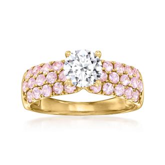 Ross-Simons Lab-Grown Diamond Ring With Pink Sapphires in 14kt Yellow Gold