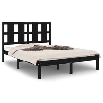 Berkfield Home Bed Frame Black Solid Wood Pine 140x190 cm