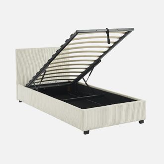 Sweeek Cama Con Somier Abatible Y Cabecero 90x190cm, Acabado En Pana Fina