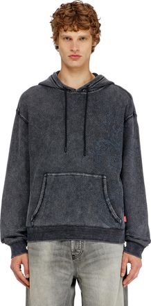 Diesel Hoodie in textured cotton mesh - Sweaters - Man - Grey