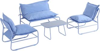 Mobili Rebecca Set De Sal&oacute;n De Jard&iacute;n Para 4 Personas Con Sof&aacute; Mobili Rebecca Avoren Metal Poli&eacute;ster Azul