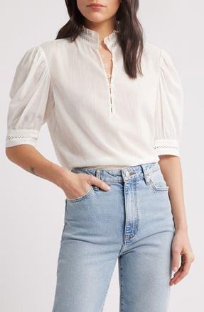 Frame Denim The Ruffle Collar Top in White at Nordstrom Rack, Size Large