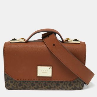 DKNY Dkny Brown Signature Coated Canvas And Leather Top Handle Bag
