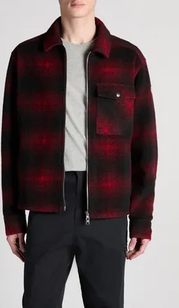 Moncler Check Zip-Up Overshirt in Red/black Check at Nordstrom, Size Xx-Large
