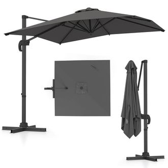 Costway Costway Outdoor Umbrella Patio Offset Umbrella w/ 362&deg; Rotation & Base in Grey
