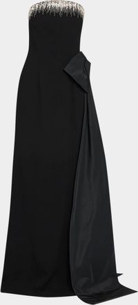 Teri Jon Taffeta Embellished Side-Bow Gown