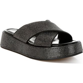 London Rag Adena Crystal Embellished Platform Sandal in Black at Nordstrom Rack, Size 10