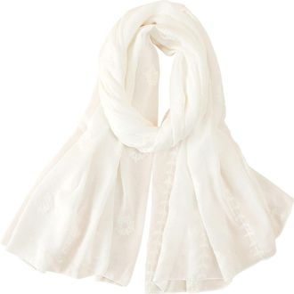 Generic Chiffon Scarf Thin Long Embroidered Scarf Linen Fashion Women Plain Cotton And Scarf Thick Scarf Men Lightweight Scarfs for Women Summer (White, One S