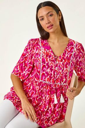 Roman Abstract Print Tassel Top