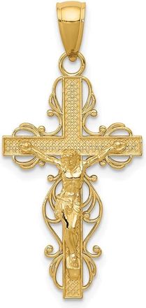 Diamond2Deal 14k Yellow Gold Polished Crucifix Lace Trim Pendant