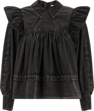 Ganni Bluse Black Washed Frill
